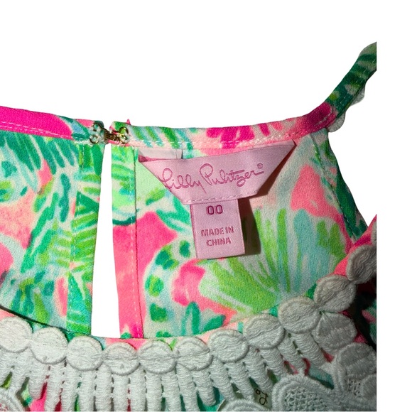Lilly Pulitzer Pink and Green Floral Dress with Crochet Neckline - Picture 9 of 9